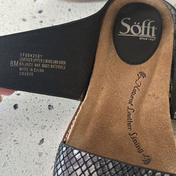 Sofft Braye Women’s Size 6 Black Leather Comfort Sandals Slip On Low Wedge Slide - Picture 6 of 12
